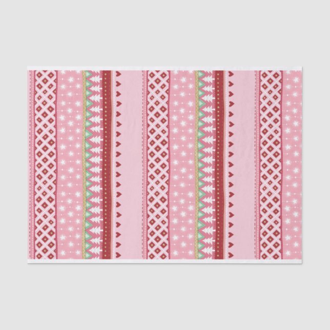 Papier Mousseline Joyeux Noël rose rayé (Recto)