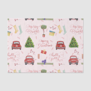 Papier Mousseline Joyeux Noël Script Holiday Tree Voiture Motif Wr