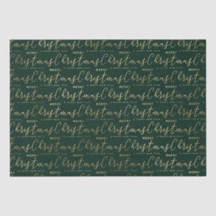 Papier Mousseline Joyeux Noël Texte Élégant Vert et Or