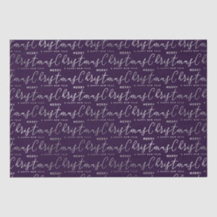 Papier Mousseline Joyeux Noël Texte Élégant Violet & Argent
