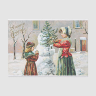 Papier Mousseline Joyeux Noël Victorian Family et Snowman