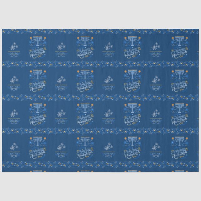Papier Mousseline Joyeux papier de tissu Hanoukka pour cadeaux (Recto)