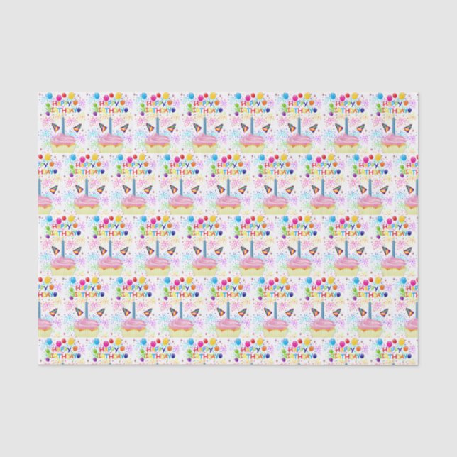 Papier Mousseline Joyeux papier de tissus d'anniversaire (Recto)
