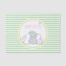 Papier Mousseline Joyeux Pâques | Bunnies mignons et rayures vertes