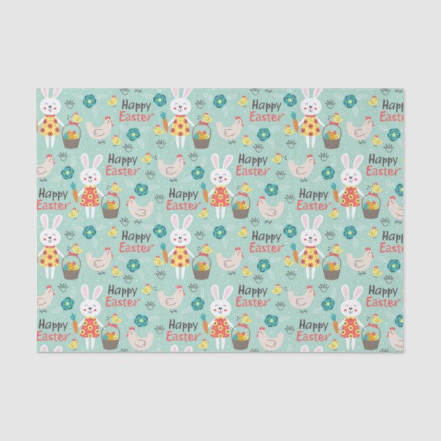 Papier Mousseline Joyeux Pâques | Mignons lapins de Pâques Motif - V (Recto)