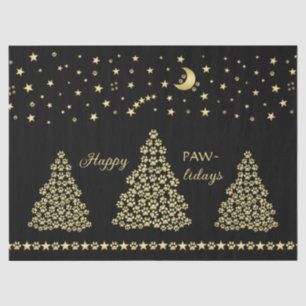 Papier Mousseline Joyeux Pawlidays, Or brillant Paw sapin de Noël