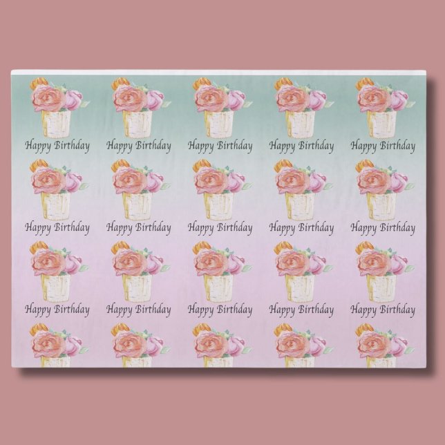 Papier Mousseline Joyeux Roses de l'aquarelle d'anniversaire (Créateur téléchargé)