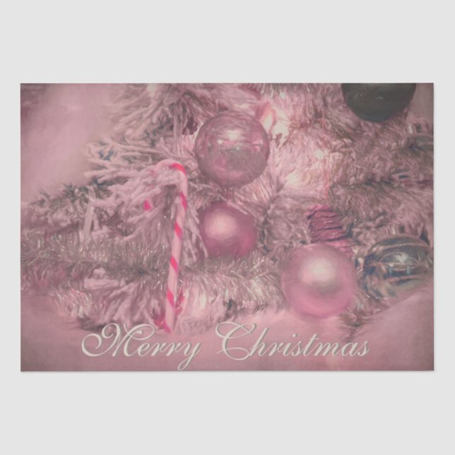 Papier Mousseline Joyeux sapin rose de Noël (Recto)