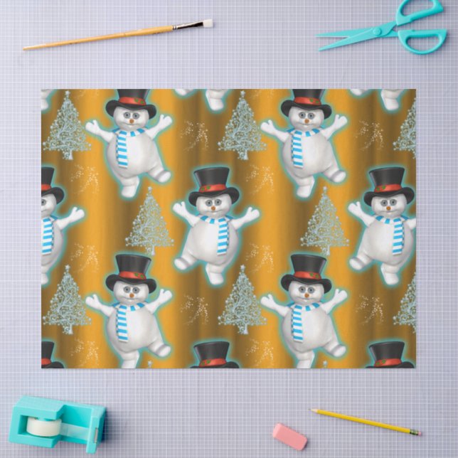 Papier Mousseline Joyeux Snowmen de danse Noël doré (Artisanat)