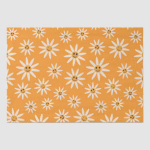 Papier Mousseline Joyeux sourire rétro fleurs blanches motif