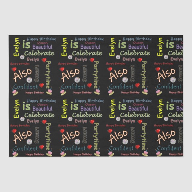 Papier Mousseline Joyeux Tissu Anniversaire Evelyn (Recto)
