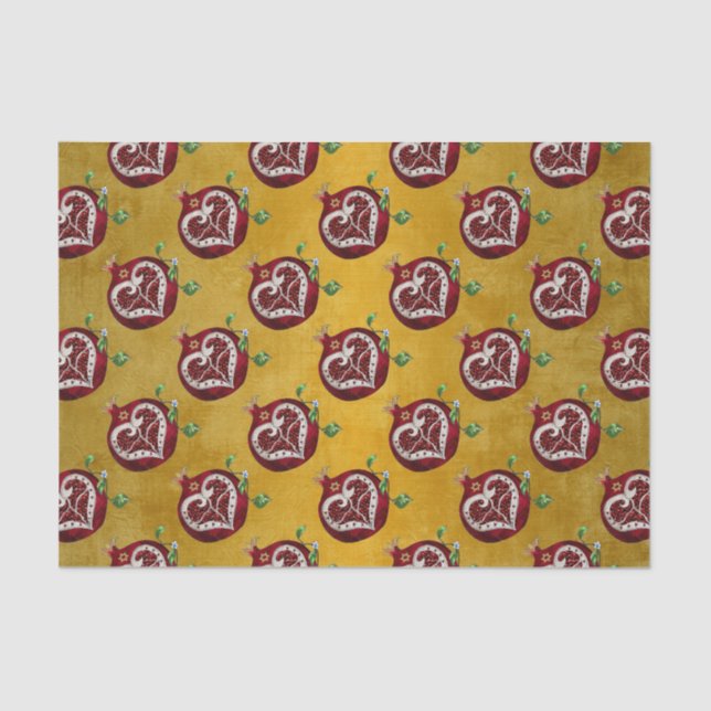 Papier Mousseline Judaica Pomegranate Heart Hanoukka Rosh Hashanah (Recto)