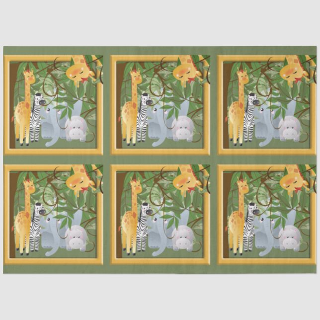 Papier Mousseline Jungle Safari Animaux Découpage (Recto)