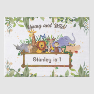 Papier Mousseline Jungle Safari Animaux Forêt Personnalisé Anniversa