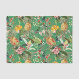 Papier Mousseline Jungle Tropicale Avec Colibris Et Fleurs Tiss
