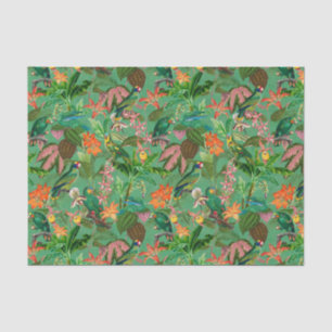 Papier Mousseline Jungle Tropicale Avec Perroquets Et Fleurs - Vert 
