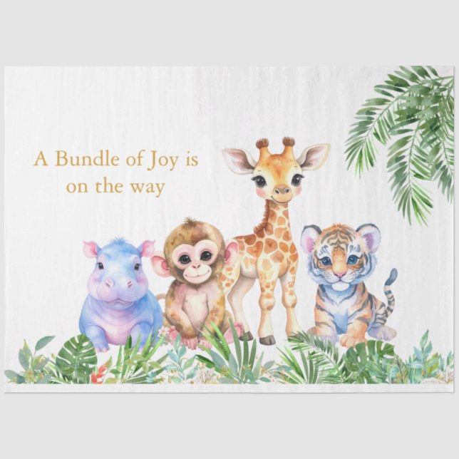 Papier Mousseline Jungle tropicale Bébés animaux (Recto)
