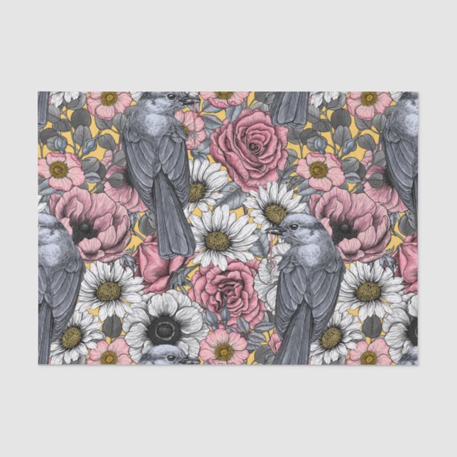 Papier Mousseline Jus gris et fleurs (Recto)