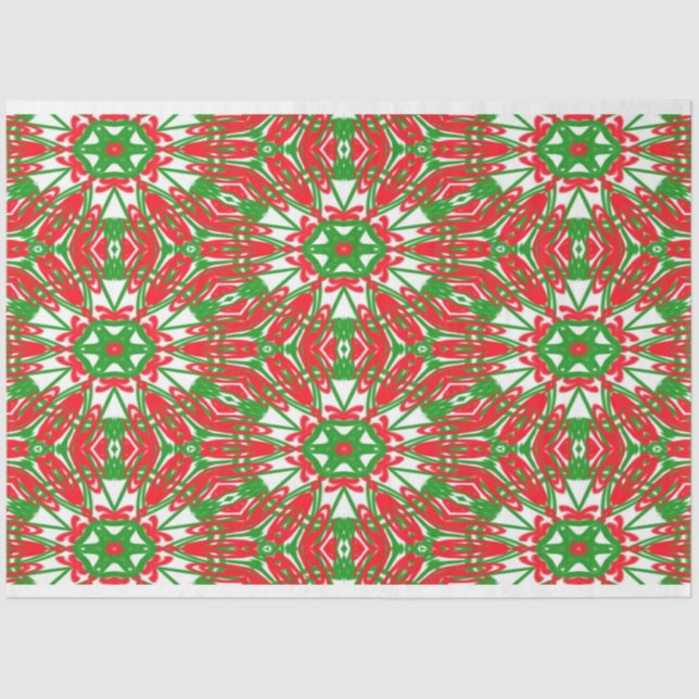 Papier Mousseline Kaleidoscope rouge, vert et blanc (Recto)