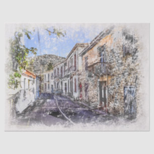 Papier Mousseline Kato Drys Village Cyprus Aquarelle