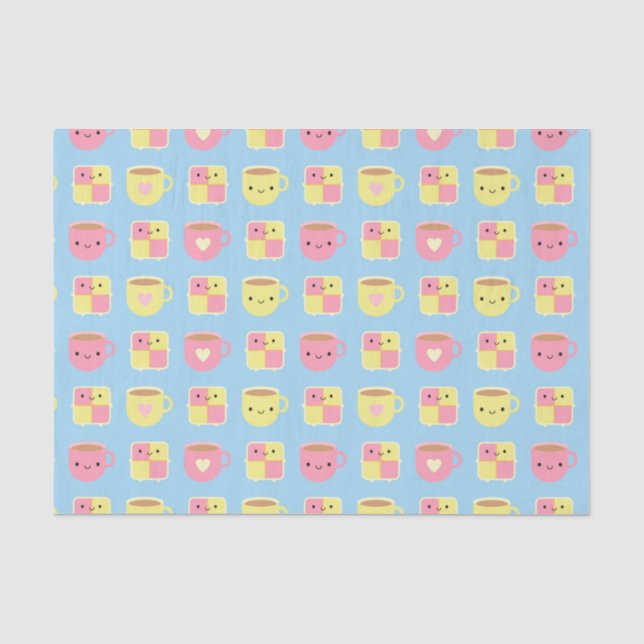 Papier Mousseline Kawaii Battenberg Cake & Cup of Tea (Recto)