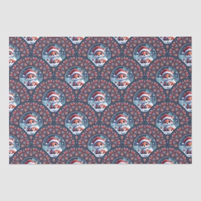 Papier Mousseline Kawaii Christmas Fox Art Déco Dot Mandala Scallops (Recto)