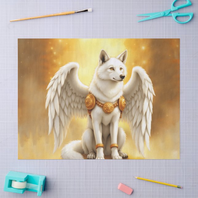 Papier Mousseline Keeper of the Dawn – The White Winged Wolf. (Artisanat)