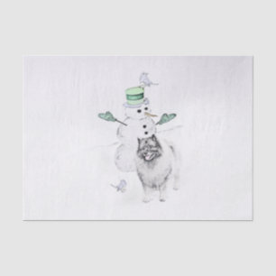 Papier Mousseline Keeshoned Christmas Snowman Peinture Dog Art