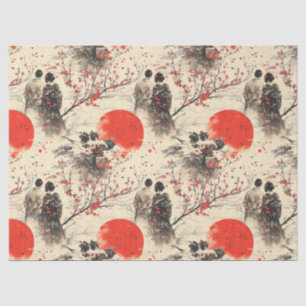 Papier Mousseline Kimono Couple Sakura Romantique Motif (3)