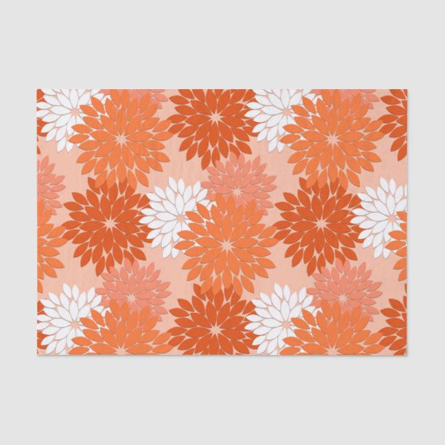 Papier Mousseline Kimono floral moderne Impression, Coral Orange sur (Recto)
