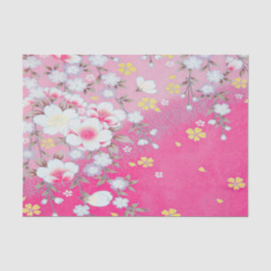 Papier Mousseline Kimono japonais blanc rose décomposition florale
