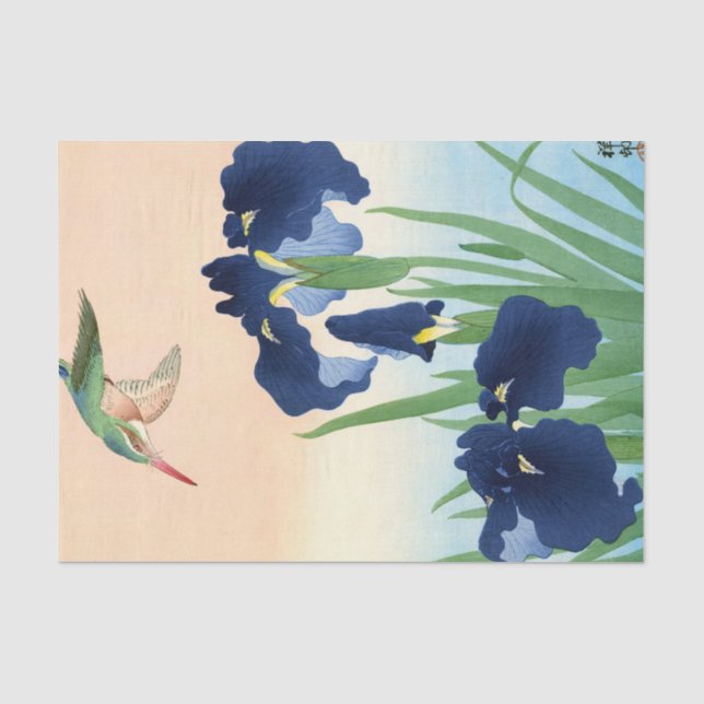 Papier Mousseline Kingfisher au-dessus d'Irises, 1926 par Ohara Koso (Recto)