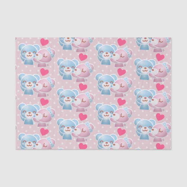 Papier Mousseline Kissing Bears mignon et Kawaii (Recto)