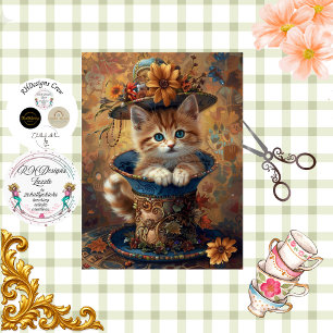 Papier Mousseline Kit de découpage chaton fantaisiste tasse à thé or