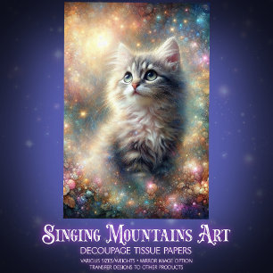 Papier Mousseline Kitten jardin féerique Fantasy Decoupage