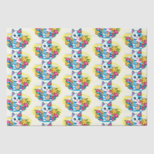 Papier Mousseline Kitty Chat avec crème glacée Summer Kawaii Caractè