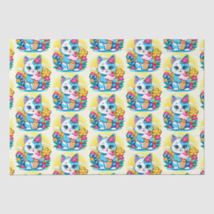 Papier Mousseline Kitty Chat avec crème glacée Summer Kawaii Caractè