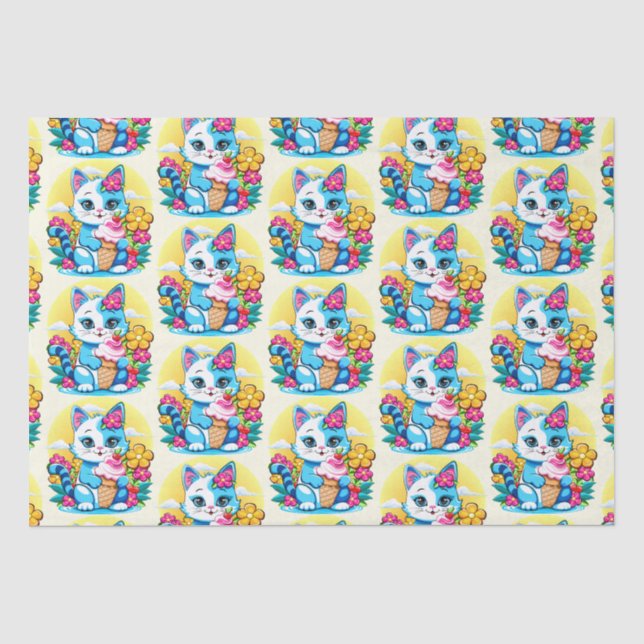 Papier Mousseline Kitty Chat avec crème glacée Summer Kawaii Caractè (Recto)