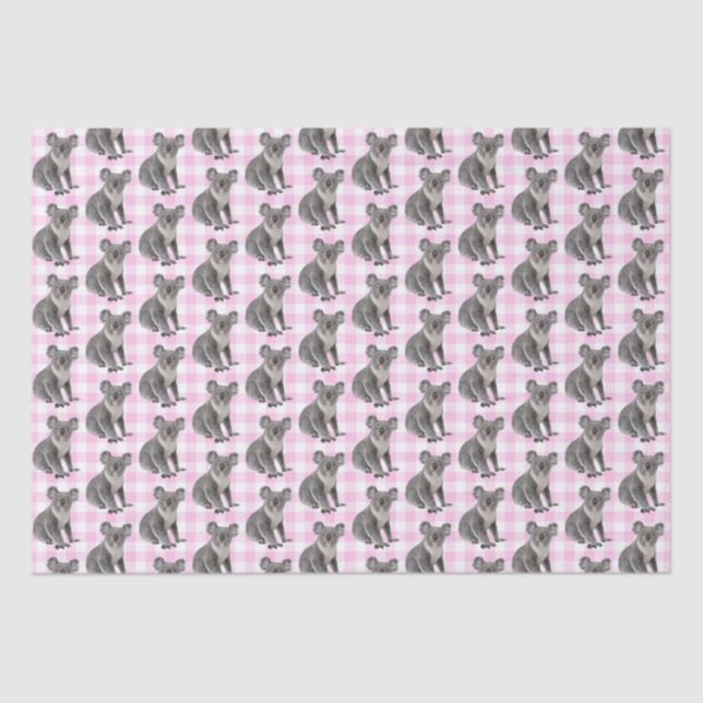 Papier Mousseline Koala Bears sur En vichy rose (Recto)