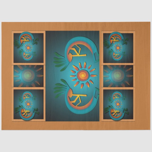 Papier Mousseline Kokopelli Sun Sud-Ouest Turquoise Découpage (Recto)