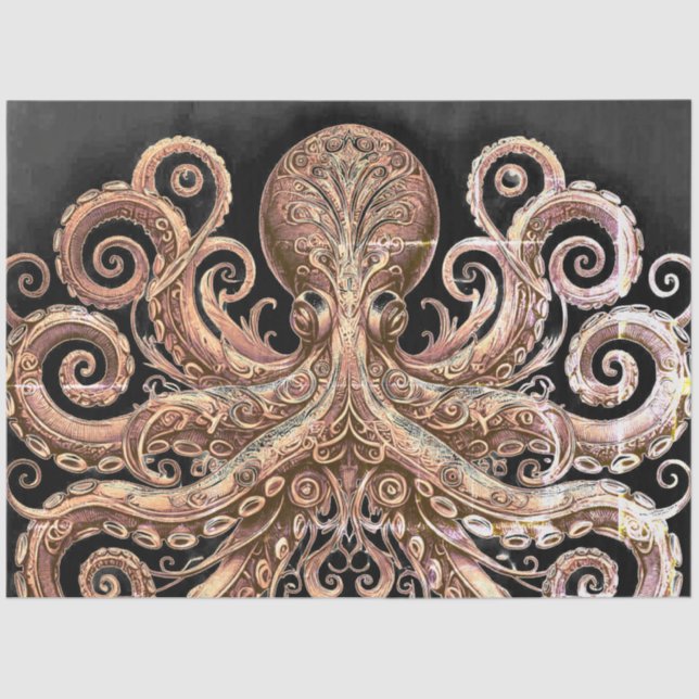 Papier Mousseline Kraken Steampunk Octopus Ornate Gold Black (Recto)
