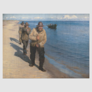 Papier Mousseline Kroyer - Trois pêcheurs tirant un bateau