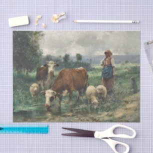 Papier Mousseline La bergère avec son troupeau par Julien Dupre