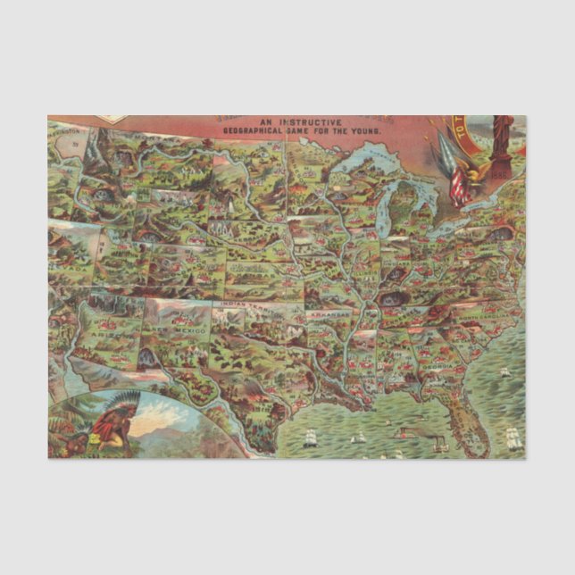 Papier Mousseline La carte des enfants des Etats-Unis (Recto)
