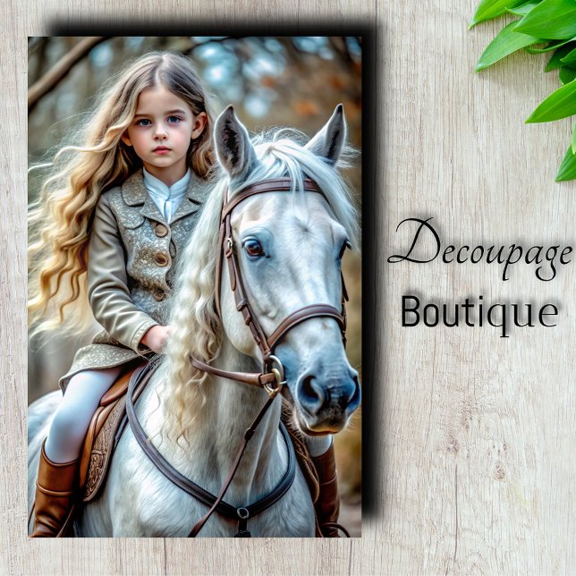 Papier Mousseline La fille sur la déroupage du cheval blanc (Girl on White Horse Decoupage Tissue Paper)