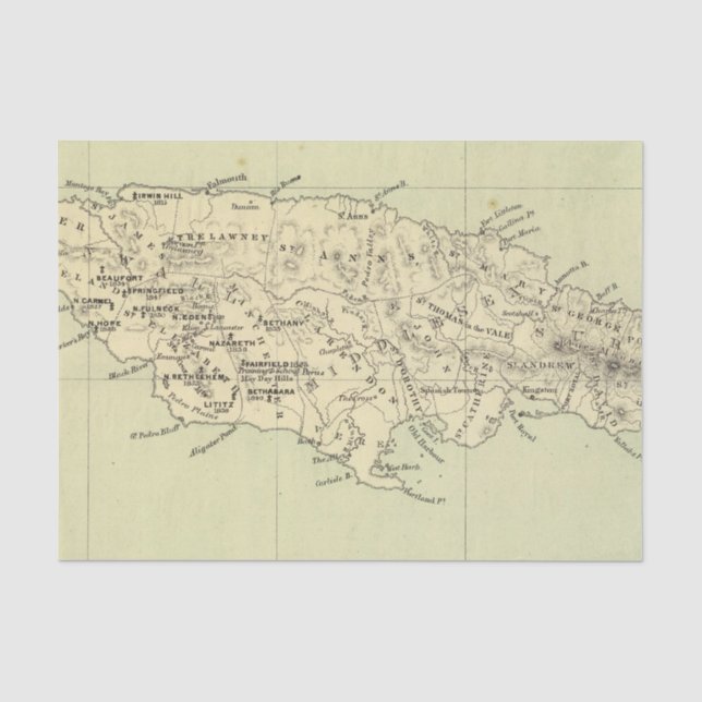 Papier Mousseline La Jamaïque a lithographié la carte (Recto)