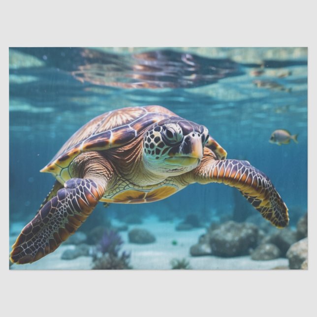 Papier Mousseline La tortue de mer dans l'océan (Recto)