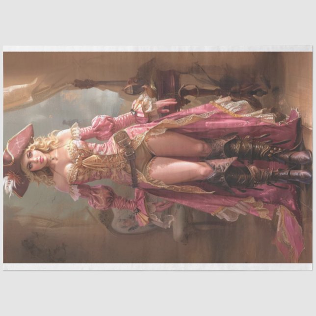 Papier Mousseline Lady Pirate dans Rose Rose Rider Découpage (Recto)