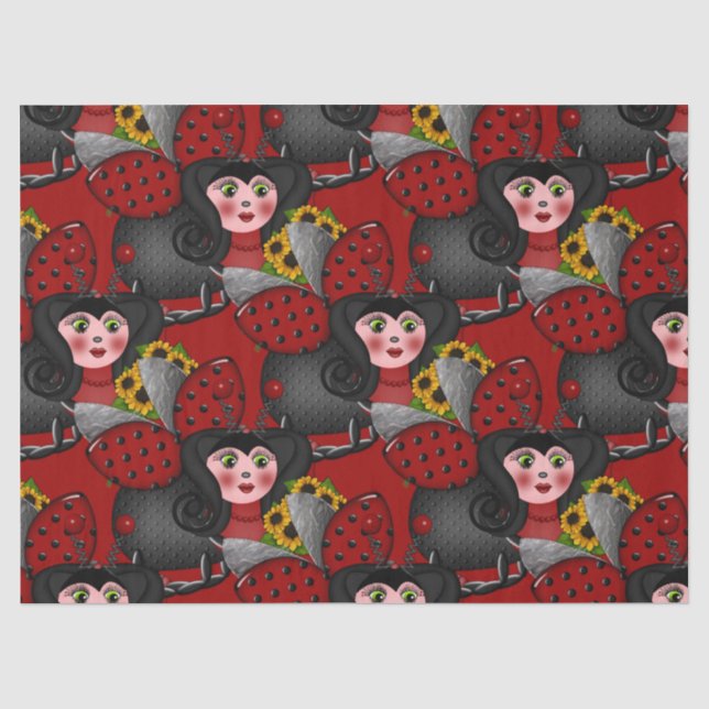 Papier Mousseline Ladybug et Tournesols-Diagonal-Rouge (Recto)