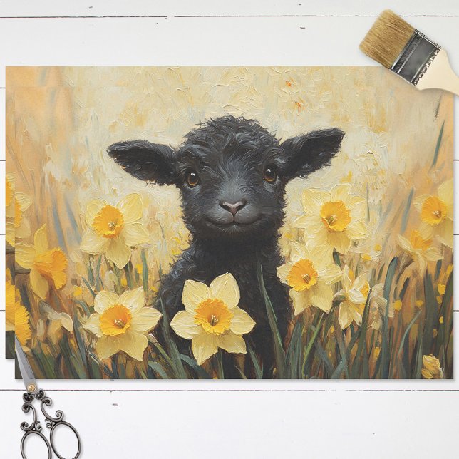 Papier Mousseline Lampe noire et jonquilles Jaunes Peinture Découpag (Créateur téléchargé)